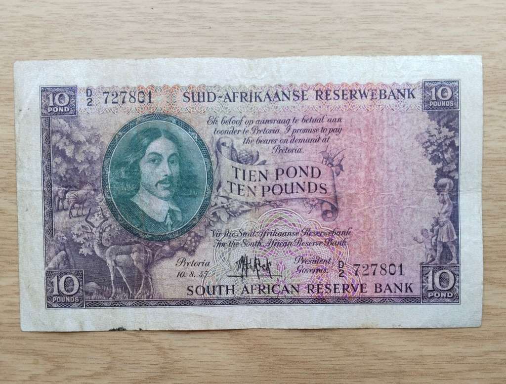 South Africa M.H. de Kock 10.8.55 Ten Pounds Bank Note. 801