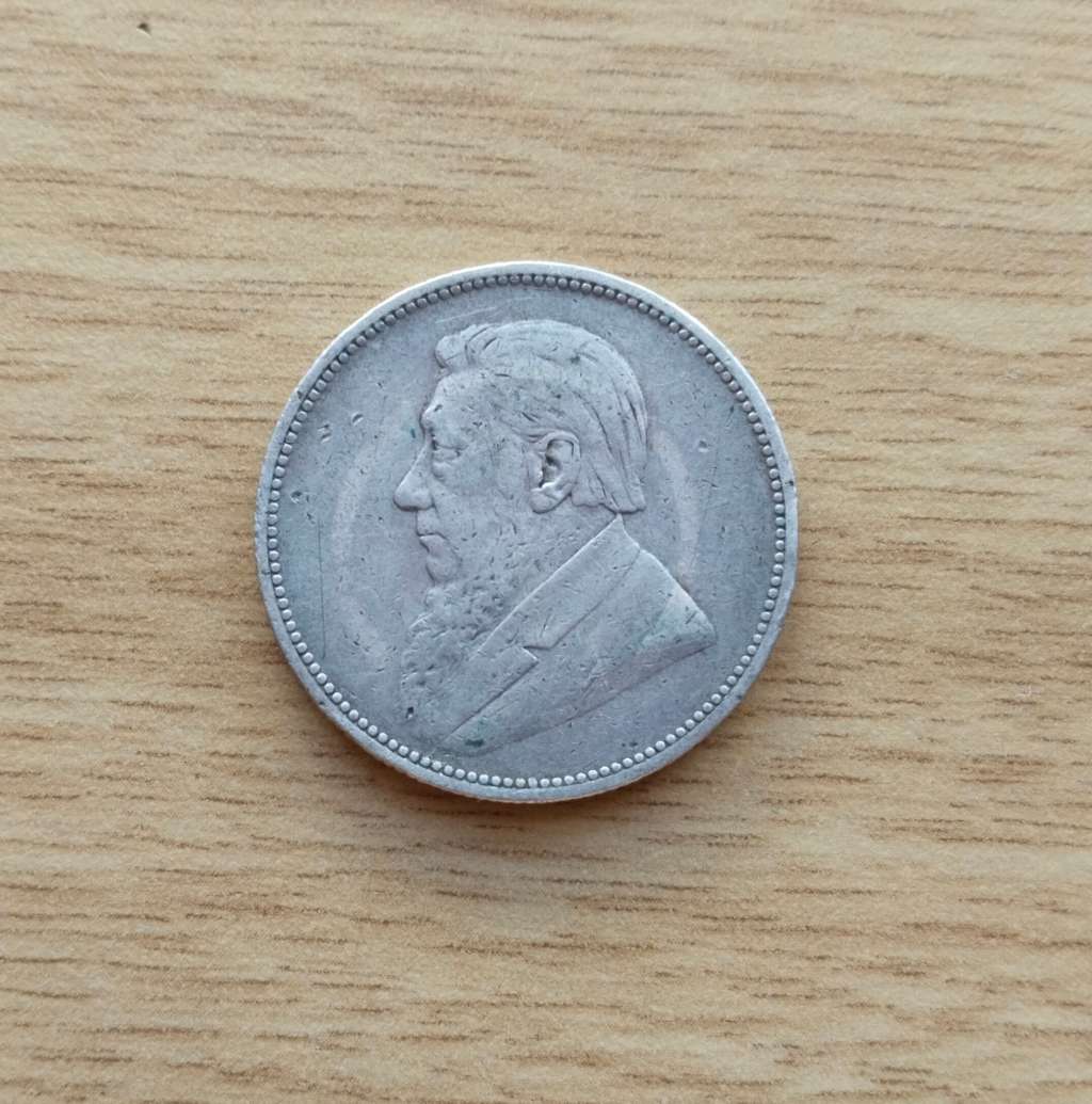 ZAR PAUL Kruger 1896 Silver Two Shillings with a Queen Victoria Silver threepence inside.