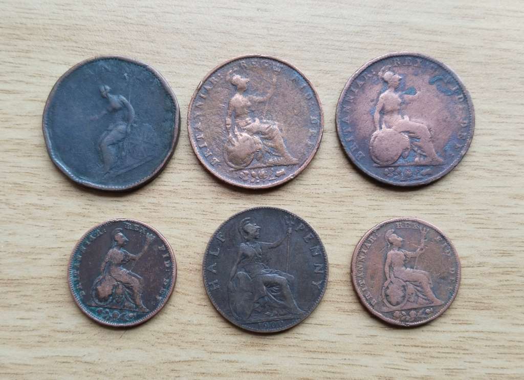 Great Britain collection of 6 old copper coins. Oldest 1806