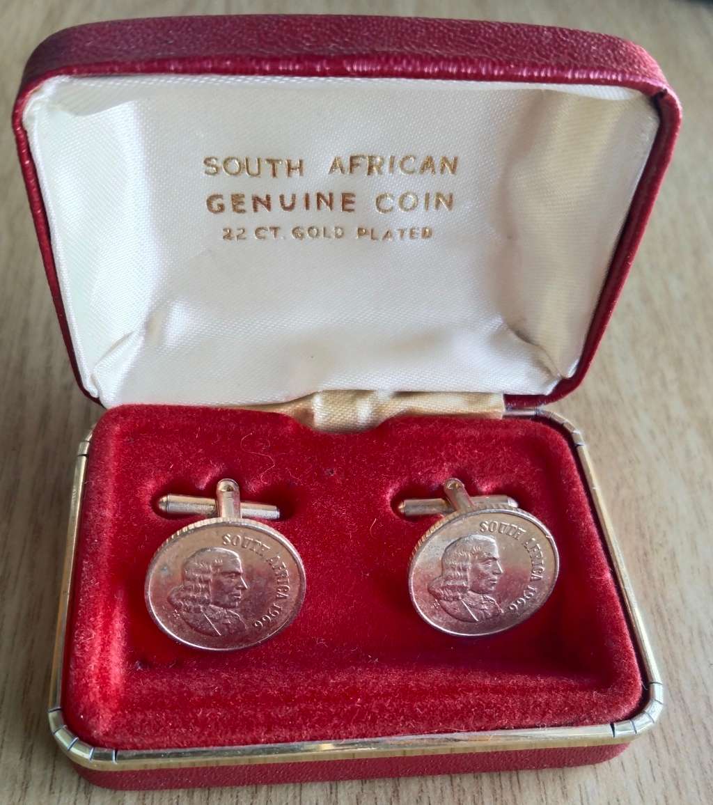 South Africa 1966 22ct Gold Plated 1 cent cufflinks.
