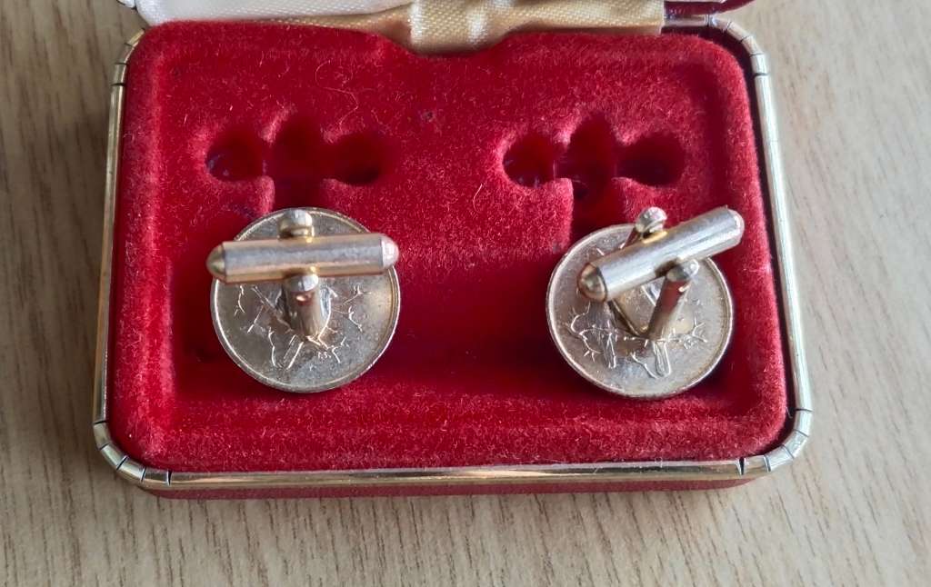 South Africa 1966 22ct Gold Plated 1 cent cufflinks.