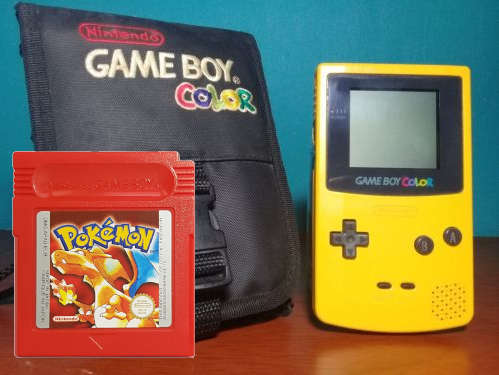 NINTENDO GAME BOY - COLOR YELLOW WITH COVER & NEW POKEMON RED - GAMEBOY (COLLECTABLE)