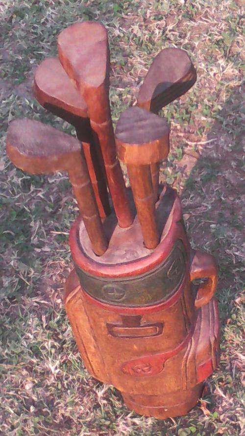 WOOD CARVING GOLF BAG WITH CLUBS  (L0VELY)