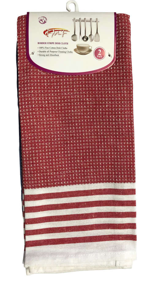 FMF 2 Pack Assorted Border Stripes Dish Cloth 45x70cm
