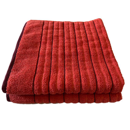 FMF 2 Pack Border Stripe Bath Towel 70 x 145cm - Raspberry