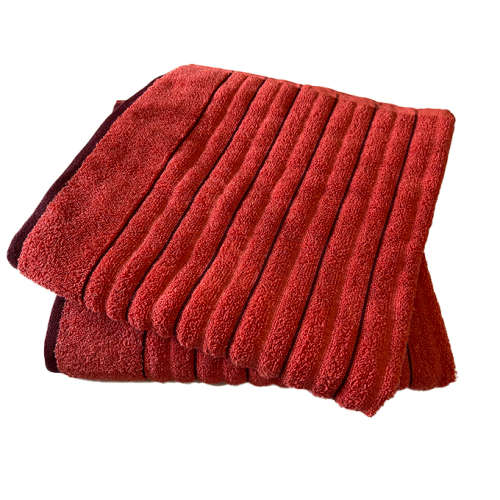 FMF 2 Pack Border Stripe Bath Towel 70 x 145cm - Raspberry