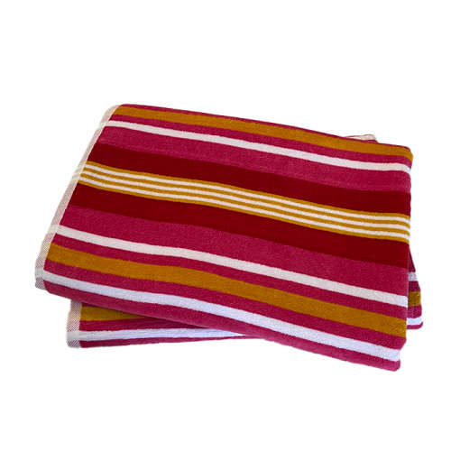 FMF 2 Pack Velour Stripe Bath Sheet 85 x 170cm - Pink