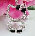 Hello Kitty pendant and chain crystal bow and full body of cat - black bow
