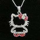 Hello Kitty pendant and chain crystal red bow and full body of cat - red bow