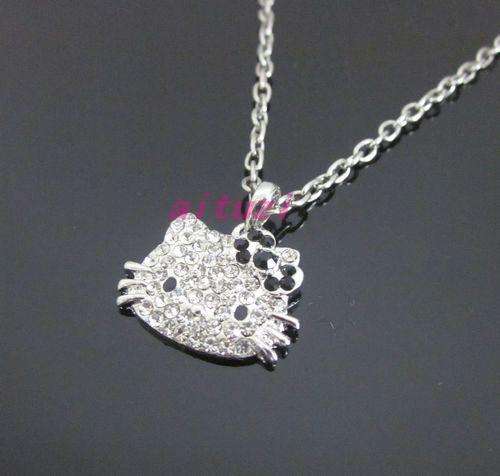 Genuine Sanrio Hello Kitty face necklace with black bow - crystal necklace