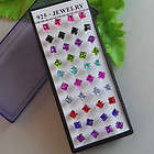 20 square coloured rhinestone earings studs bulk lot