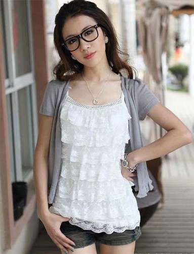7 lace layers with rhinestones around neck white vest