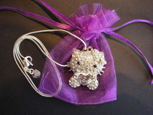 Crystal encrusted Hello Kitty "love" heart pendant on a 925 silver chain and gift bag