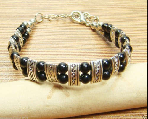 Bohemian black and silver bracelet with chain extension