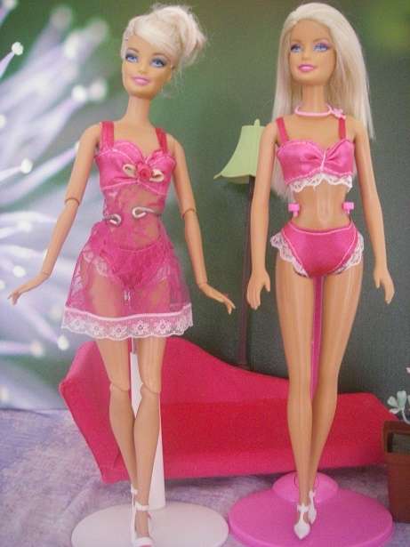 Lovely bright pink 3 piece underwear set, nightie, pjs, sleepwear, panties, bra, camisole for Barbie
