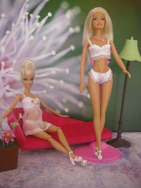 Lovely white 3 piece underwear set, nightie, pjs, sleepwear, panties, bra, camisole for Barbie dolls