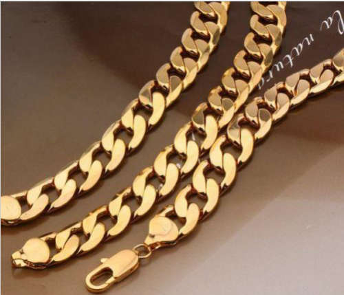 Gold tone fashion chunky Curb chain men's necklace (60cm x 1.3cm) & bracelet set (25cm x 1.3cm)