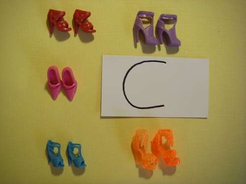 5 pairs of Barbie doll shoes, heels, boots, sandals