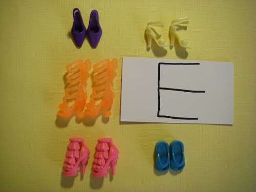 5 pairs of Barbie doll shoes, heels, boots, sandals