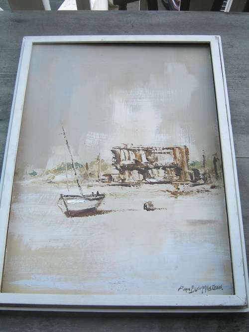 P Van Blommestein Signed Oil on Board titled The Fishermans Hut