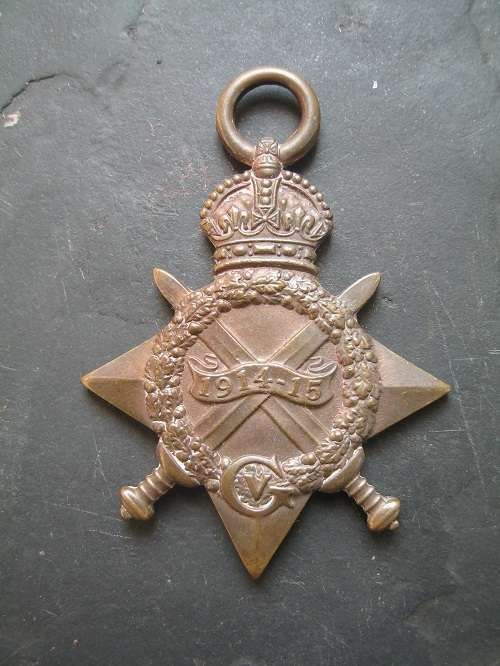 1914-15 star WW1 to Pte B B Hotchin 3rd M.R.