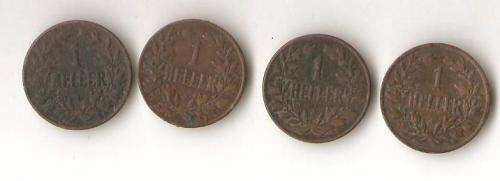 4 x 1 Heller Deutsch Ost Afrika coins dated 1905, 1906, 1907, 1908