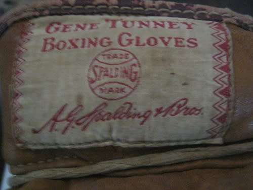 A RARE pair of Leather Gene Tunney Boxing Gloves made by A G Spalding & Bros circa 1920/30