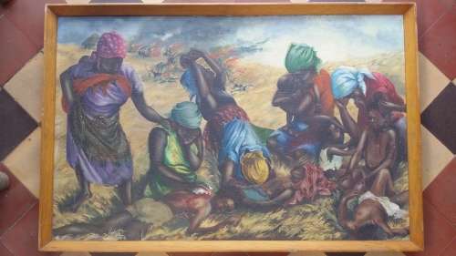 African Conflict Art, Canvas on Board, Signed & dated 1980, titled `Rampage`