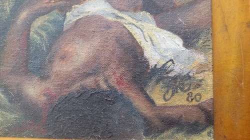 African Conflict Art, Canvas on Board, Signed & dated 1980, titled `Rampage`