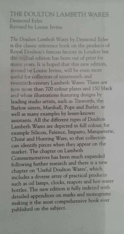 The Doulton Lambeth Wares by Desmond Eyles revised by Louis Irvine
