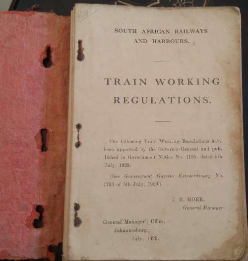 South African Railways and Harbours Train Working Regulations published 1929