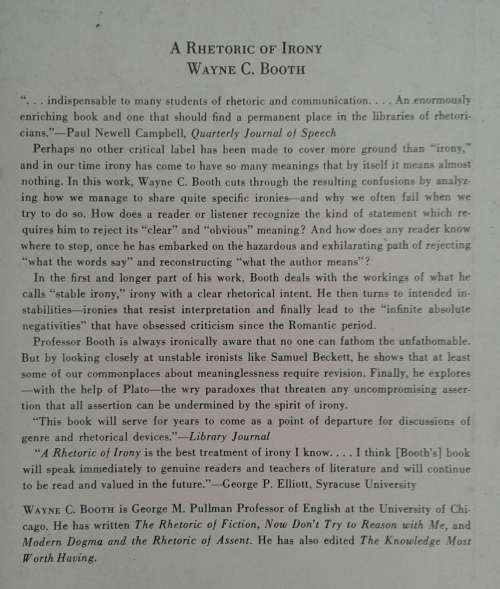 A Rhetoric of Irony by Wayne C Booth