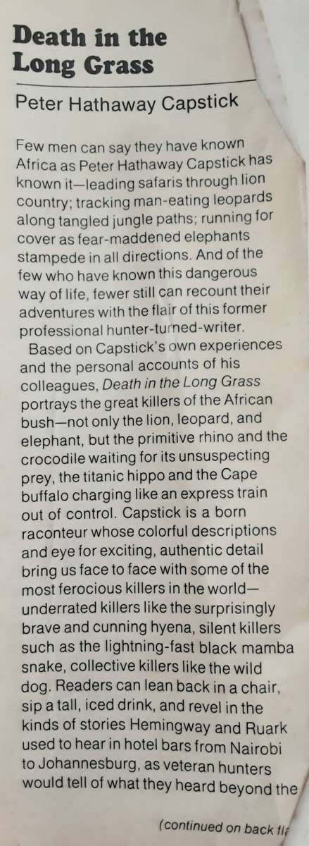 Death in the Long Grass by Peter Hathaway Capstick