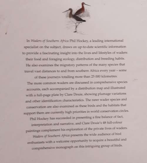 Waders of Southern Africa by Phil Hockey & Clare Douie **In Slipcase**