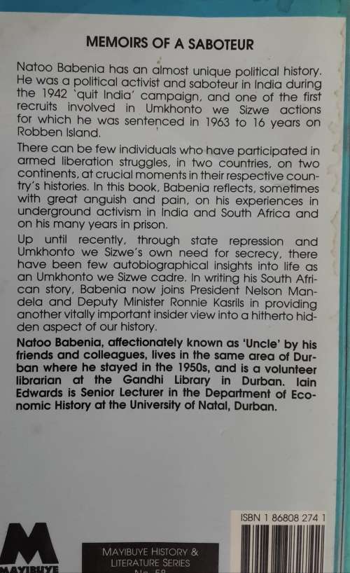 Natoo Babenia Memoirs of a Saboteur, as told to Iain Edwards **SIGNED COPY**