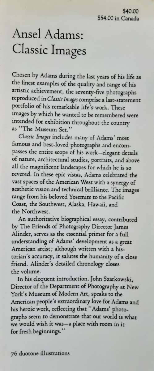 Ansel Adams, Classic Images by James Alinder and John Szarkowski