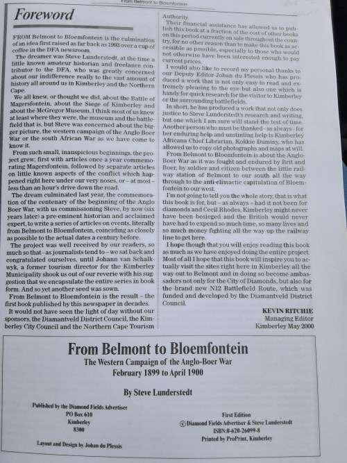 From Belmont to Bloemfontein, The Western Campaign Anglo Boer war by Steve Lunderstedt