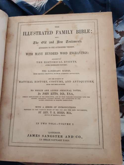 The Illustrated Family Bible  by John Kitto 1868, 2 Volmes, Leather Bound Spines Gold tipped Pages
