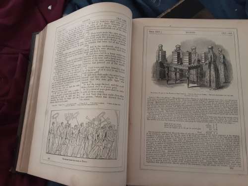 The Illustrated Family Bible  by John Kitto 1868, 2 Volmes, Leather Bound Spines Gold tipped Pages