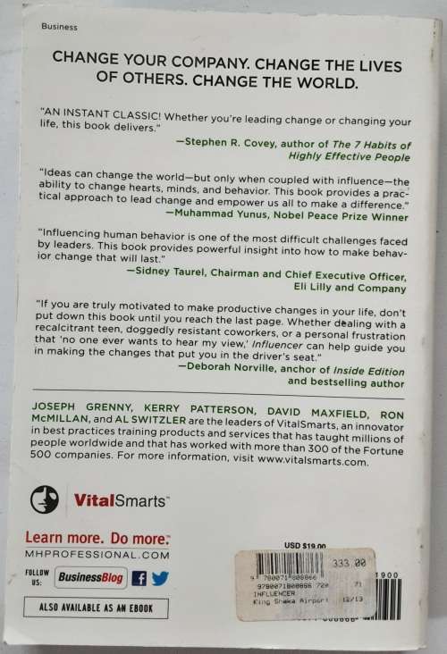 Influencer, The New Science of Leading Change by Grenny, Patterson, Maxfield, McMillan and Switzler