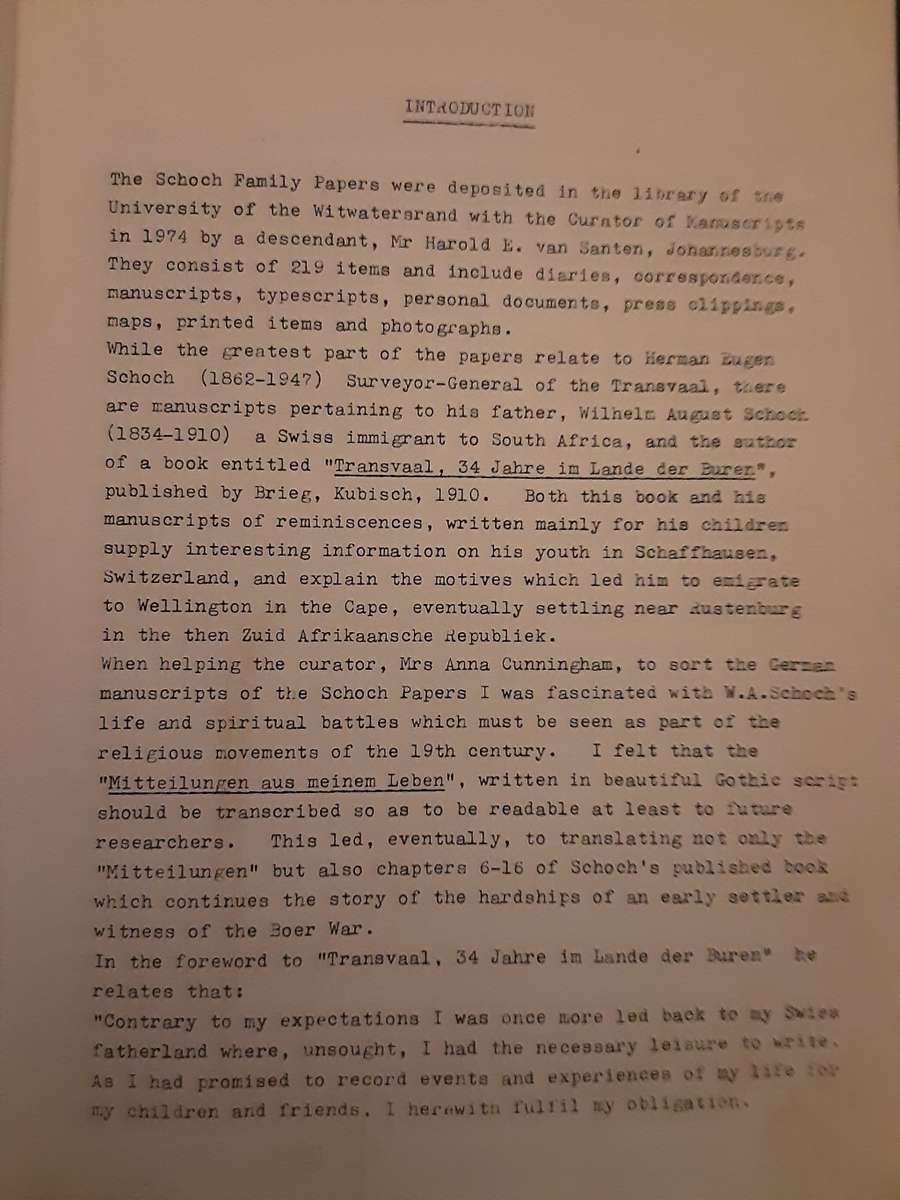 Schoch Family Memoirs edited by Brigitte Wongtschowski in 1988 **Scarce ***