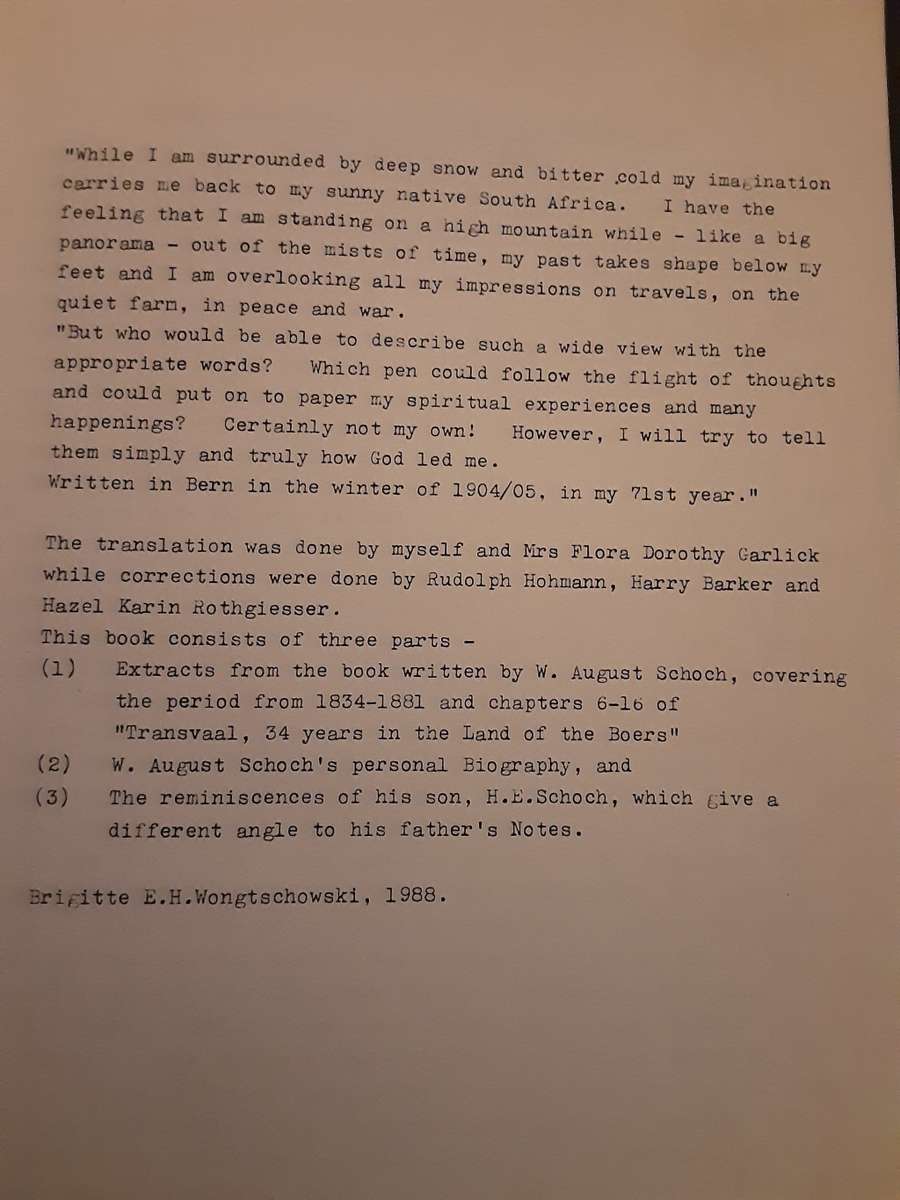 Schoch Family Memoirs edited by Brigitte Wongtschowski in 1988 **Scarce ***