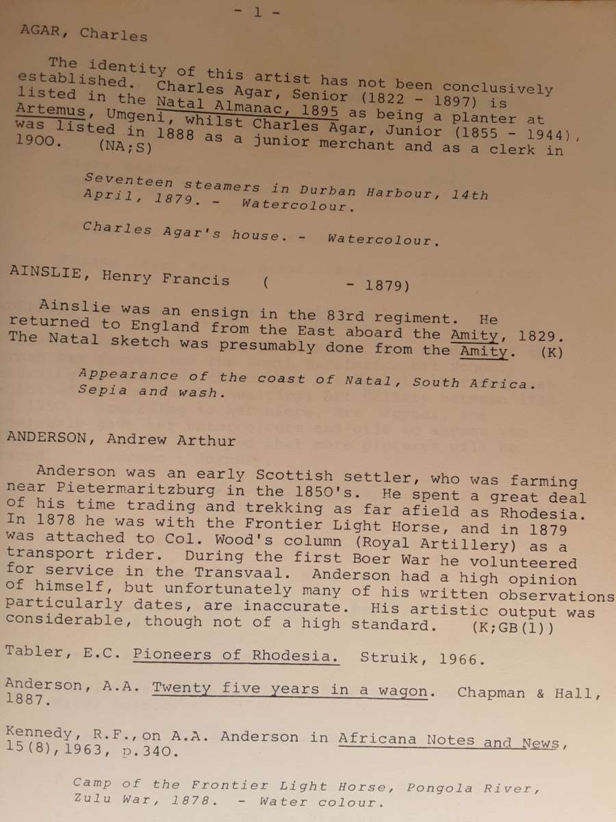 Natal Art Before Union compiled by J A Verbeek