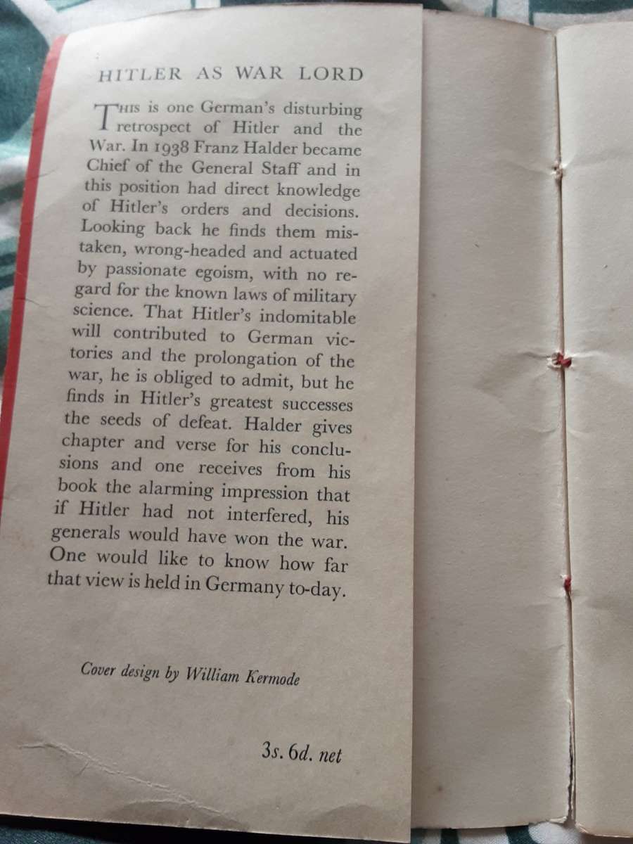 Hitler as War Lord by Franz Halder - First Edition English Putnam 1950