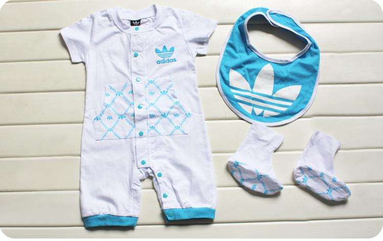 ADIDAS White/Blue Romper 3pc (2-3 years)