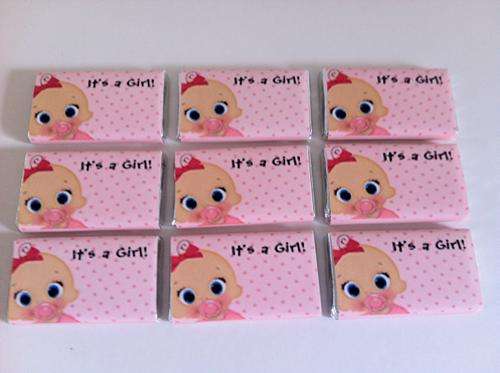 PERSONALISED CHOCOLATE for BABY ANNOUNCEMENT for GIRL (approx. 4.5cm x 4.5cm)