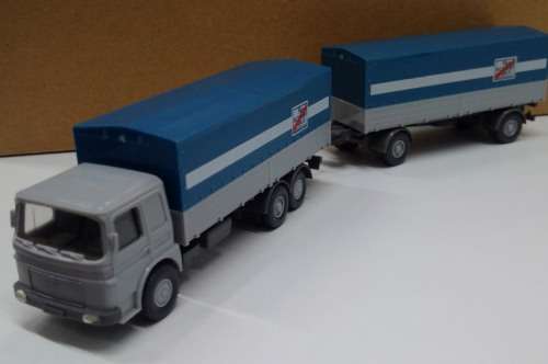 Wiking M.A.N. Flatbed Truck & Trailer- Fern Schnell - 1/87 scale