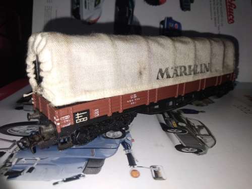 Märklin DB Long Bogie Flat with Canvas Cover- HO AC - Price Adjusted for BobShop Shipping