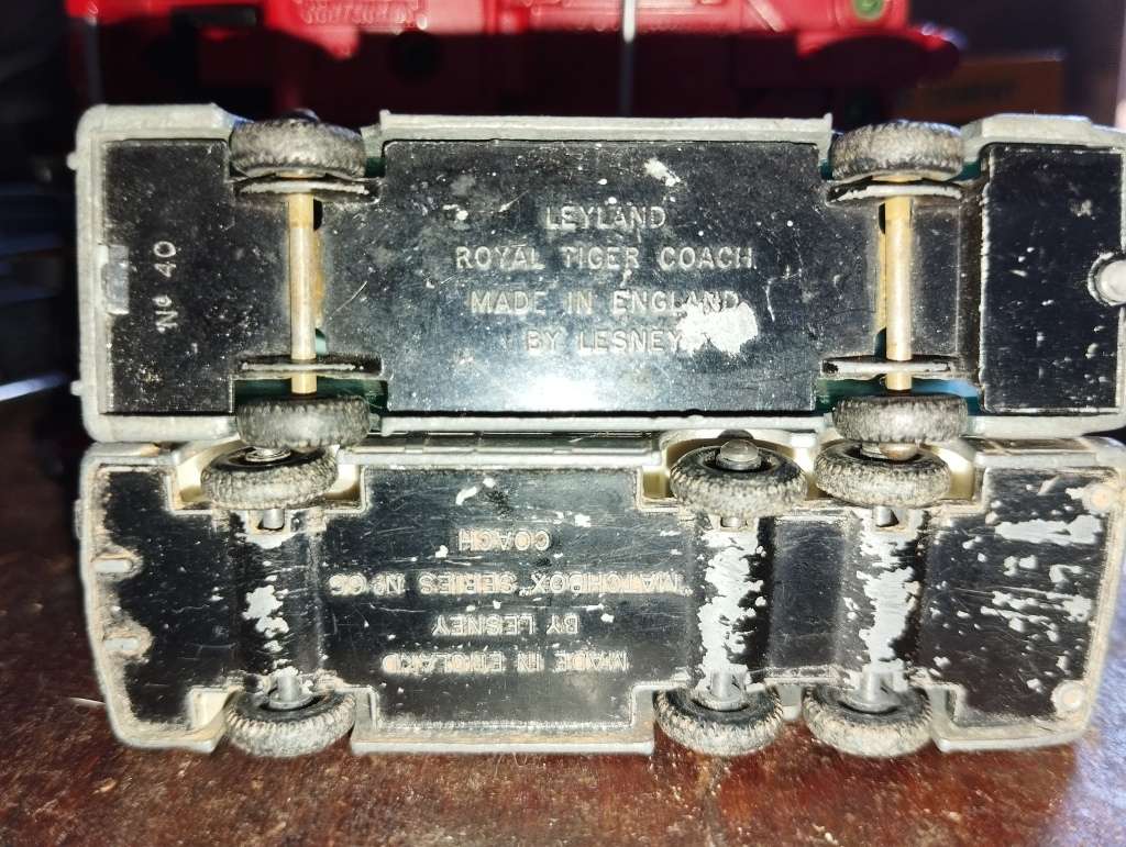 2 x Lesney Matchbox Vintage Bus Lot  - Royal Tiger and Greyhound - Regular Wheels