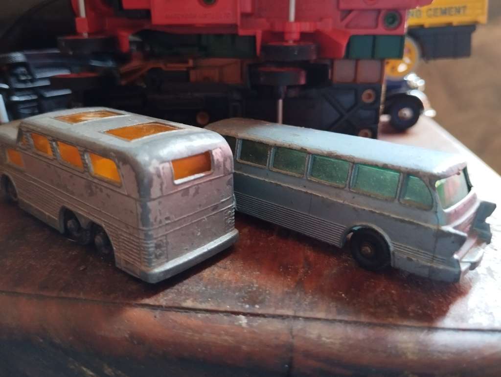 2 x Lesney Matchbox Vintage Bus Lot  - Royal Tiger and Greyhound - Regular Wheels